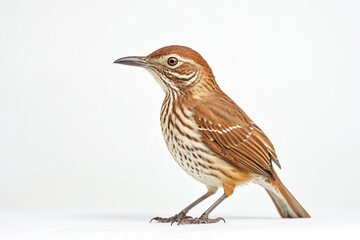 Brown Thrasher Bird Isolated on White Background