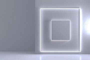 Minimalist Tech Background with Extruded Square and White Illuminated Trim - 3D Render