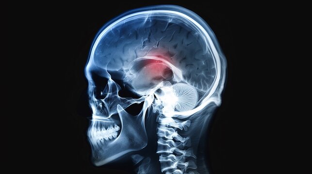 High-resolution X-ray showing an intracranial hematoma in the frontal lobe