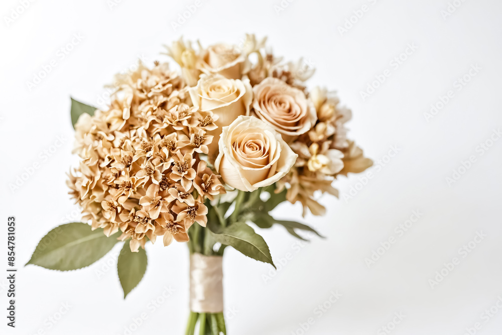 Sticker Beige Rose Bouquet with White Background