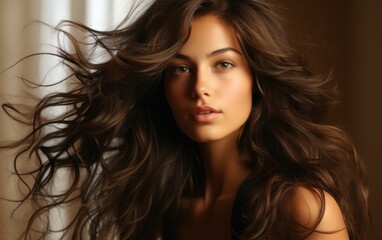Naklejka premium A woman with long brown hair and a pale face