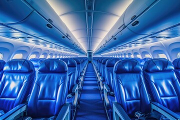 Naklejka premium Aerial Luxury: Cobalt Blue Airplane Interior