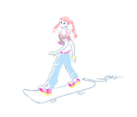 スケートボード　イラスト　skateboard girl  illustration