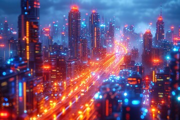 Fototapeta premium Innovative Cityscape Driven by Cutting-Edge Nanotechnology