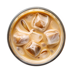 ice coffee milk isolated on white background from top view