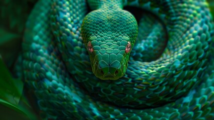 Fototapeta premium Close-Up of a Green Snake in the Wild, Generative AI