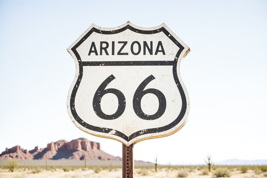 Route 66 sign in Arizona desert - Powered by Adobe