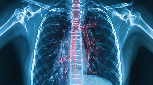 Detailed X-ray of the chest highlighting a thoracic aortic aneurysm