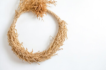 Dried Grass Wreath on White Background
