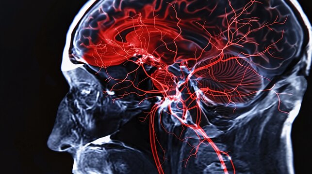 X-ray image showing an aneurysm in the brain's blood vessels