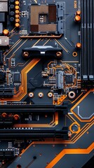 Fototapeta premium Close-up of a computer motherboard with intricate circuitry and components.
