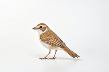 A Small Brown Bird with White Underparts on a White Background