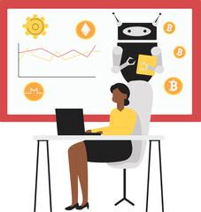Cryptocurrency blockchain flat design illustration, NFT, Bitcoin Mining, Modern flat cartoon style. Vector illustration on white background
