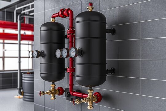 Modern Water Boiler System with Expansion Vessel - Efficient Heating System on Brick Wall