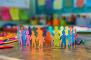 Colorful Paper Chain of People in Classroom 