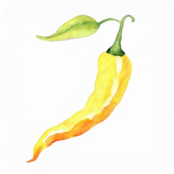 Hand drawn watercolor yellow chilis vegetable isolated on white background