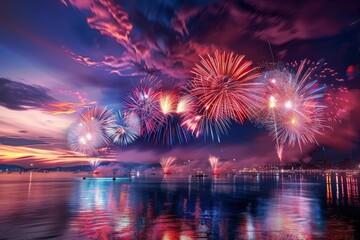 Top View of Vibrant Fireworks - Aerial Drone Photography of Night Sky Display