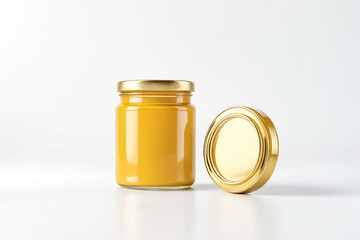 Glass Jar with Gold Lid and Yellow Contents