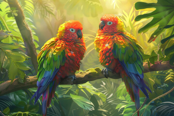 Obraz premium Tropical Parrots in Morning Light