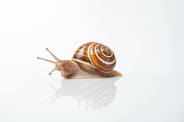 Garden Snail Crawling on White Background