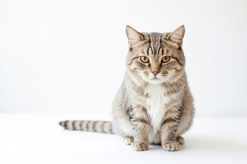 Obraz premium Cute tabby cat sitting on a white background
