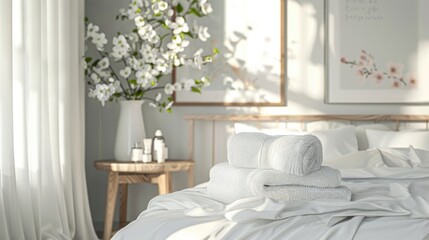 White table with towels bedroom background for product showcase