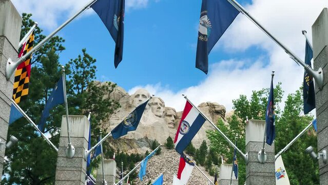 Flags at Mt Rushmore National Memorial, South Dakota