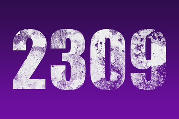 flat white grunge number of 2309 on purple background.	