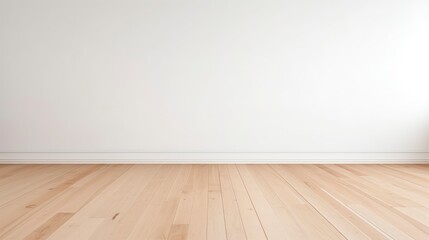 Empty room with wooden floor and white wall.