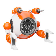 Spherical maintenance robot with tool, 3d rendered, not AI generated