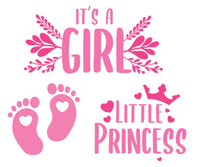 It's a Girl vector cute illustration for a baby gender annoucement
