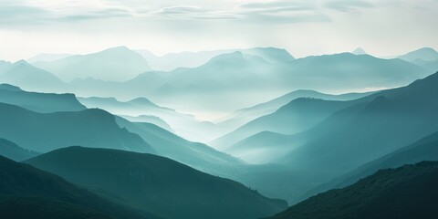 Fototapeta premium Misty Mountain Landscape in Tranquil Hues