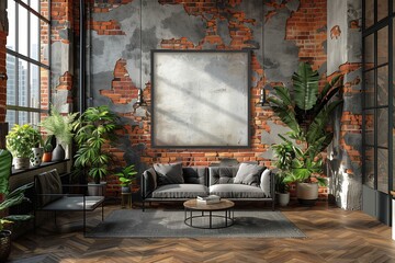 Industrial Loft Decor with Steel Console Table and Frame