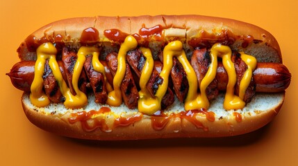 Classic Hotdog: A top down view of a classic hotdog.