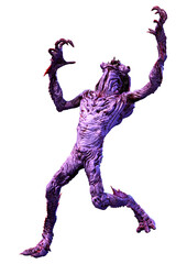 3D Rendering Purple Alien on White