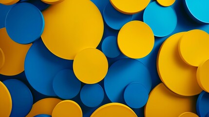 A blue and yellow wall with circles.