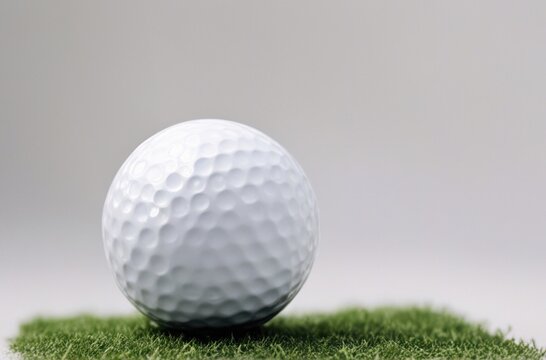 Close-up of a golf ball on artificial grass with, isolated on a clean white background. Perfect for sports, recreation, and golf-related themes.