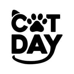 International Cat Day vector black with white background typography illustration for poster print, postcard, banner, logo, sign, sticker, blog