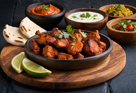 Chicken tikka kebabs, marinated in spices and yogurt then roasted in tandoor or barbeque