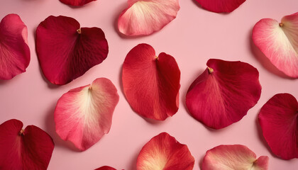 Fototapeta premium A close-up shot of rose petals scattered on a pink background