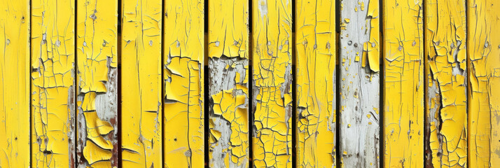 Distressed yellow wood background with peeling paint and weathered texture: Vintage and eclectic, perfect for rustic or modern designs, the yellow wood with peeling paint creates a charming and unique