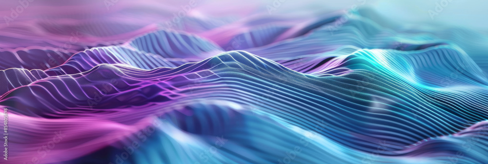 Poster gradient teal and purple background with holographic wave textures: ethereal and modern, ideal for f