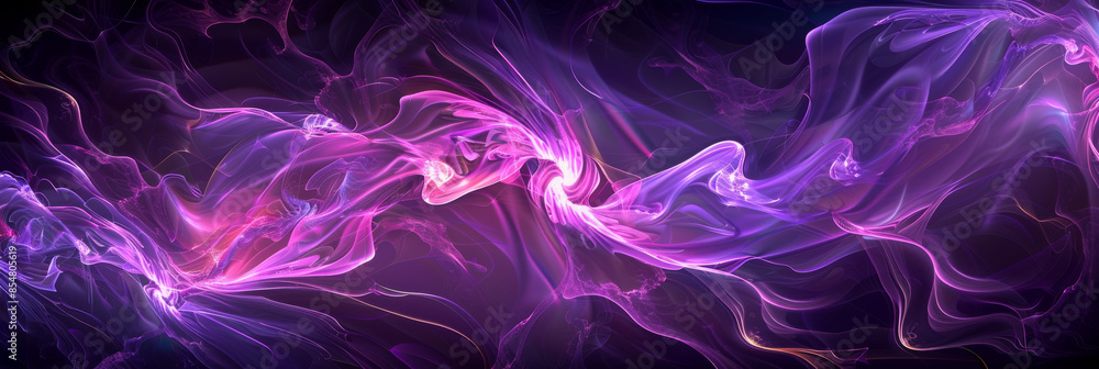 Poster iridescent fractal patterns on a dark purple background: mystical and modern, perfect for sci-fi or 