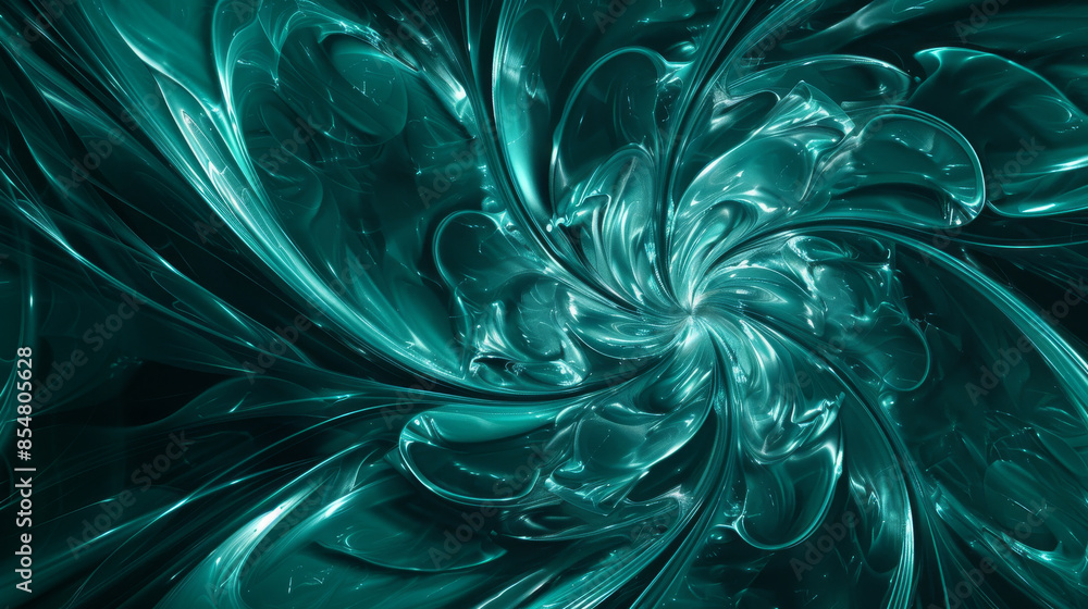 Poster iridescent fractal patterns on a dark teal background: mystical and modern, great for sci-fi or futu