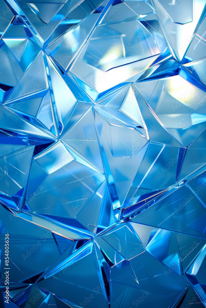 Poster iridescent geometric patterns on a bright blue background: mystical and modern, ideal for sci-fi or 