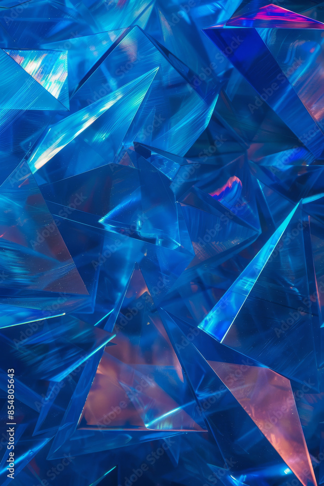 Poster iridescent geometric patterns on a bright blue background: mystical and modern, ideal for sci-fi or 
