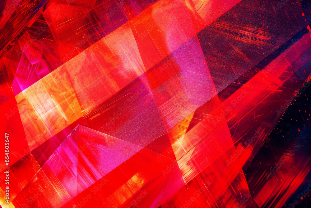 Poster iridescent geometric patterns on a bright red background: mystical and modern, perfect for sci-fi or