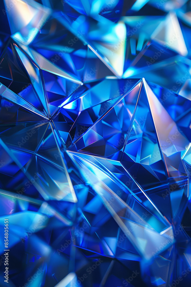 Poster iridescent geometric patterns on a bright blue background: mystical and modern, ideal for sci-fi or 