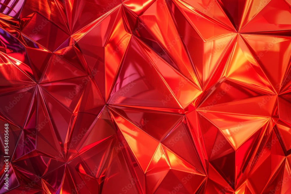 Poster iridescent geometric patterns on a bright red background: mystical and modern, perfect for sci-fi or