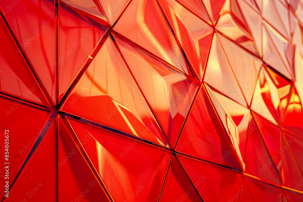 Poster iridescent geometric patterns on a bright red background: mystical and modern, perfect for sci-fi or
